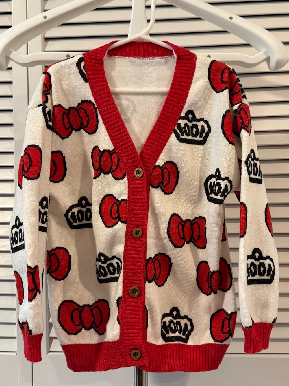 Girls Hello Kitty Bow Sweater Cardigan White Red